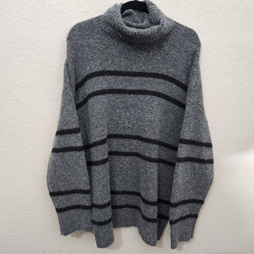 Grace + Karma Turtleneck Sweater 1X Gray & Black Striped Boho Cottage